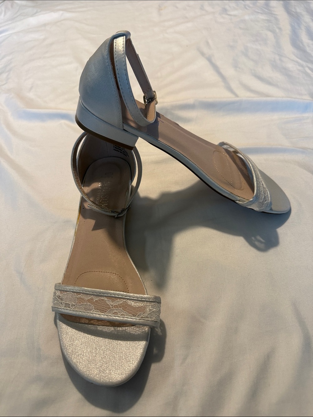De Blossom Collection Silver Lace Ankle-Strap Sandals